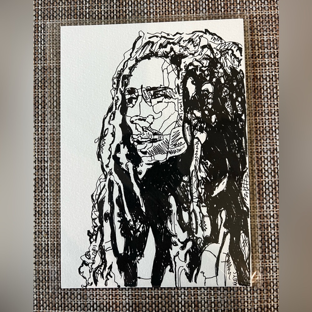 BOB MARLEY Black and White Abstract Portrait Art 5x7in pen on paper Original